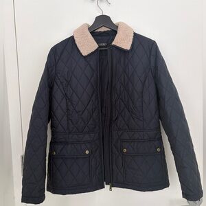 Ralph Lauren Women’s Navy Quilted Jacket with Cream Collar Size M